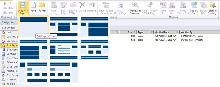 Add a new WebPart page